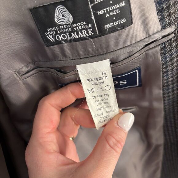 Chaps Woolmark Men’s Grey Blue Tweed 100% Wool 2 Button Blazer Sports Jacket 44L - Picture 9 of 9